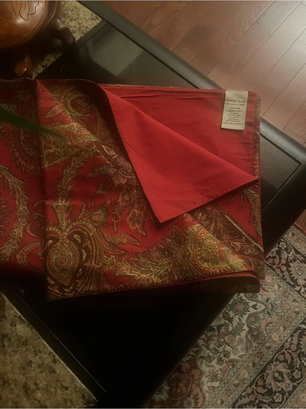 Pottery Barn Red Paisley Accent table Runner with Gold Trim